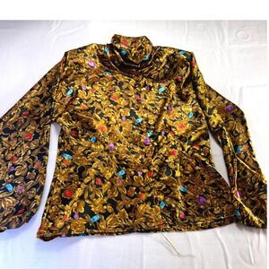 Vintage‎ Christie & Jill Floral Print Jeweled Button Down Mock Neck Blouse Sz 12